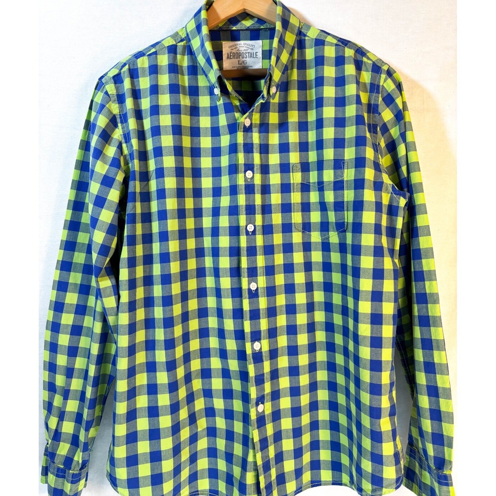 Aeropostale Spring Blue and Green Cotton button down shirt Large